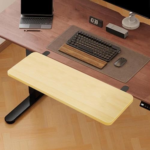 Desk Extender Tray Foldable Clamp on Shelf Organizer Keyboard Table Extension Armrest Wrist Support Sturdy Easy to Mount Wood Metal Construction Suita, Wood Color