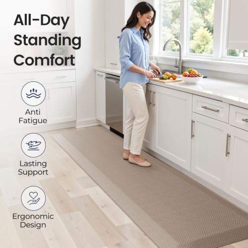 1" Extra Thick Anti Fatigue Kitchen Mats for Floor Standing Desk Mat, Khaki