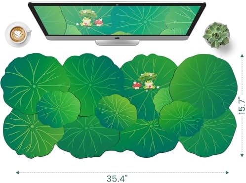 HAOCOO Frog Scalloped Desk Mat, Non-Slip Large Mouse Pad for Office(Green)