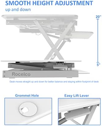 Rocelco 40" Large Height Adjustable Standing Desk Converter with Dual Monitor Mount BUNDLE - Quick Sit Stand Up Computer Workstation Riser - Retractable Keyboard Tray - White (R DADRW-40-DM2)