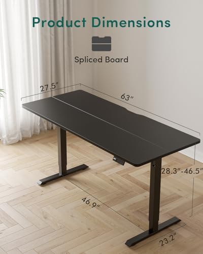 CubiCubi 63x28 Large Electric Standing Desk, 28" Deep Desktop, Black