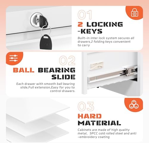 INTERGREAT 4 Drawer File Cabinet, White Lateral File Cabinet with Lock, 28" W Metal Office Filing Cabinet with Adjustable Frame for Legal, Letter, A4 Files