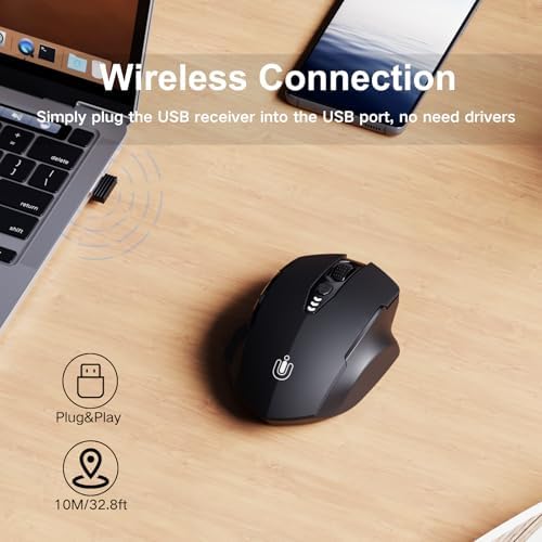 Uineer Wireless Mouse, 2.4GHz Rechargeable Computer Mouse, Battery Display