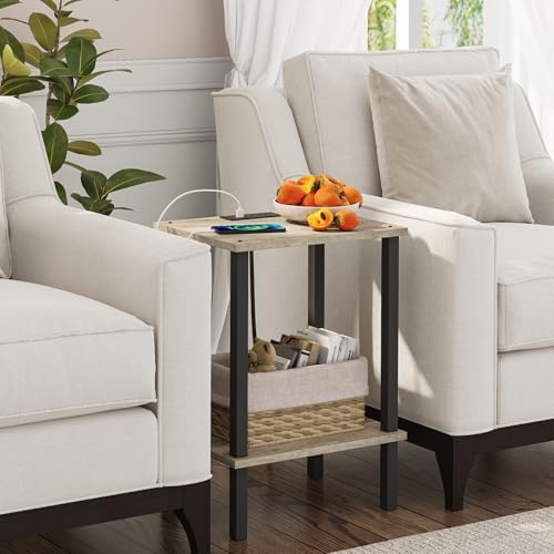 TUTOTAK End Table with Charging Station, Side Table Set of 2, Nightstand
