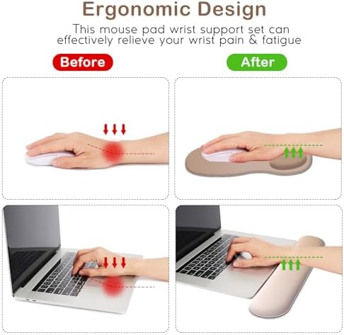 DINKY Upgrade Keyboard Wrist Rest, Mouse Pad with Non-Slip PU Base, Memory Foam Easy Typing Wrist Support Mousepad for Computer Laptop Gaming Office, Brown Mocha