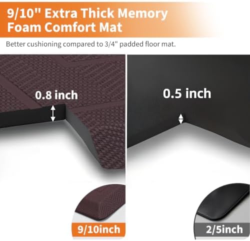UKISS 9/10"" Extra Thick Cushioned Anti Fatigue Kitchen Mat, Waterproof High Density Foam Standing Desk Mat, Non-Slip Ergonomic Comfort Mat for Kitchen, Office,Workstation Black (Brown, 20" X 39")