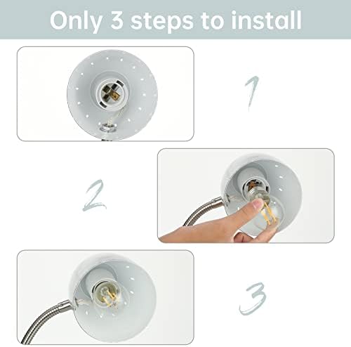 Eye-Caring Table Lamp of Simple Designs Home E26 Led Screw Basic Metal Desk Lamp with Flexible Gooseneck Hose Neck Study Lamp for Bedroom Office Living Room Convenient On/Off Switch(White)