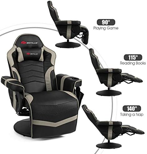Goplus Massage Gaming Chair, Racing Style Gaming Recliner w/Adjustable Backrest and Footrest, Ergonomic High Back PU Leather Computer Office Chair Swivel Game Chair w/Cup Holder and Side Pouch
