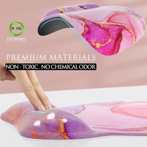MROCO Ergonomic Mouse Pad with Gel Wrist Rest, 9.4 x 8.1 in, Pink Marble