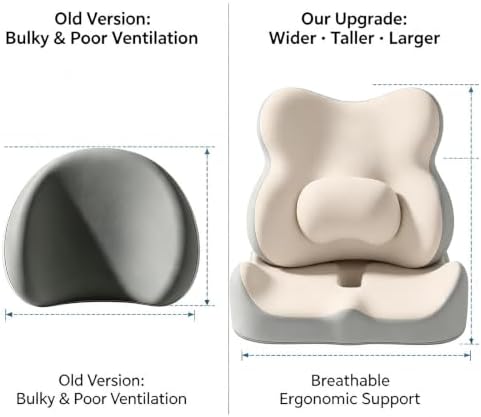 Ergonomic Memory Foam Chair Cushion Set, Seat Cushion with Lumbar Back Pillow for Long Sitting, Tailbone & Lower Back Pressure Relief for Office Home Desk Chair(Beige)