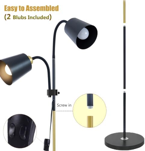Floor Reading Lamp, Adjustable Height Bendable Short Standing Corner Lamps (Black-Metal)