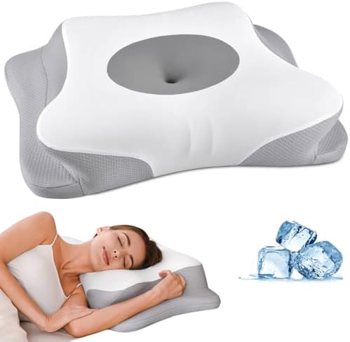 Cervical Neck Pillow for Pain Relief, Contour Memory Foam Pillows for Sleeping, Ergonomic Pillow Orthopedic Cooling Pillow Bed Pillow Neck Support for Side Back Stomach Sleepers (Lighr Grey)