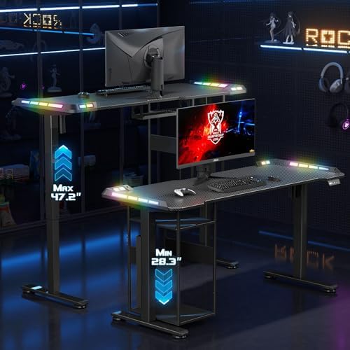 55" x 24" Electric Gaming Standing Desk with LED Lights & Host Shelf