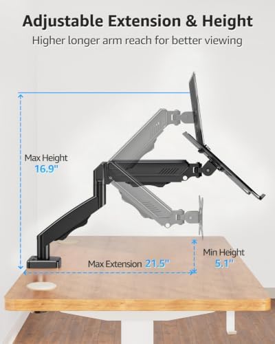 MOUNTUP Laptop Stand for Desk, Adjustable Aluminum Laptops Arm Mount for 14-17 Inch Notebook & 32" Monitor, Laptops Arm for Desk Support for 4.4-19.8lbs, 2-in-1 Laptop Desk Mount with Clamp/Grommet
