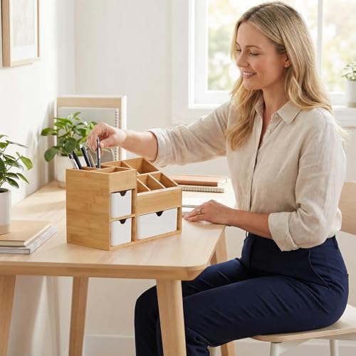 Bamboo Makeup Organizer, 11.5x5.4in
