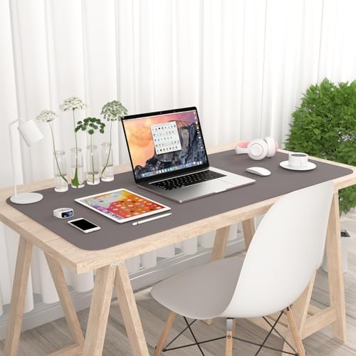 Hsurbtra Desk Pad, 35.5" x 17" PU Leather Desk Mat, XXL Extended Mouse Pad, Waterproof Desktop Blotter Protector, Non-Slip Ultra Thin Large Laptop Keyboard Writing Mat for Office Home, Light Gray