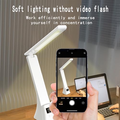 IHAO 3in1 Foldable Eye-Care Desk Lamp with 15W Wireless Charger & Digital Clock Touch Control, 3 Color Temperatures, Alarm, 180° Foldable, Phone Stand, Modern LED Table Lamp TYV-2088 White