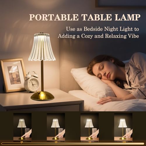 2 Pcs Cordless Rechargeable Table Lamp, Touch Dimming, 3 Color Modes
