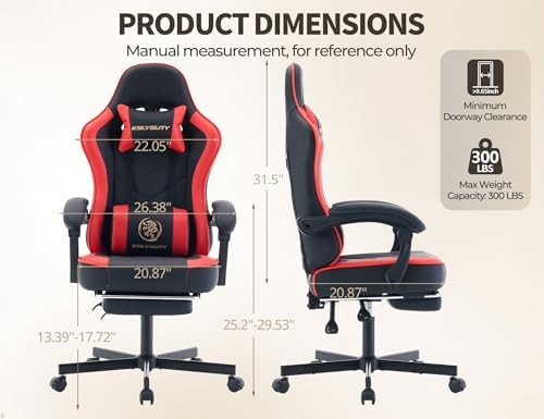 Office Desk Computer Gaming Chair for Adults, Ergonomic High Back Gamer Chair with Massage and Pocket Spring Cushion, Swivel Comfy Video Game Chairs with Footrest and Lumbar Support (Black Red)
