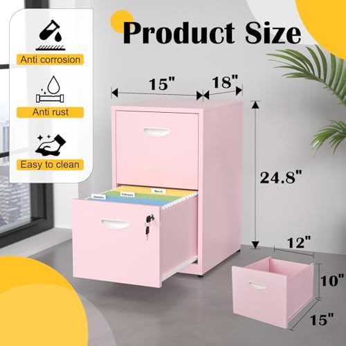 SteeLoong 2 Drawer File Cabinets,Metal Office File Cabinet with Lock,Pink