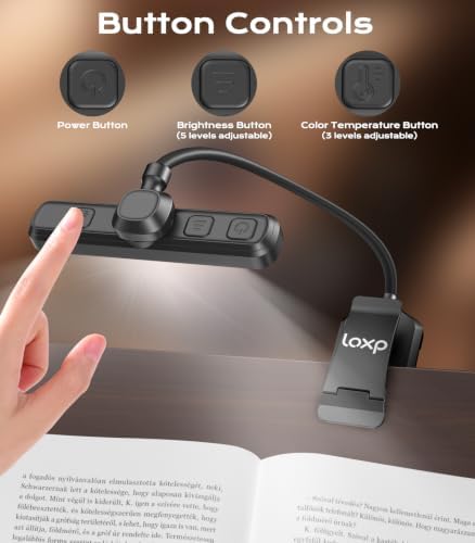 Book Stand with Light, 360° Rotating Holder with Page Clip, Ergonomic