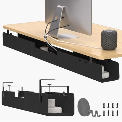 No-Drill Under Standing Desk Cable Management,47.2" L,Black