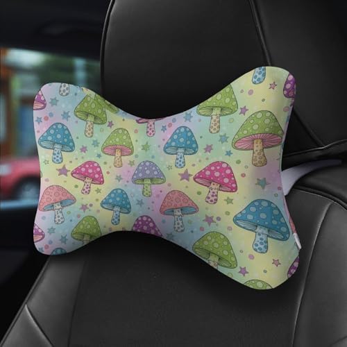 2 Pcs Car Neck Pillow Mushroom Breathable Removable Cover Headrest for Driving Office Rest