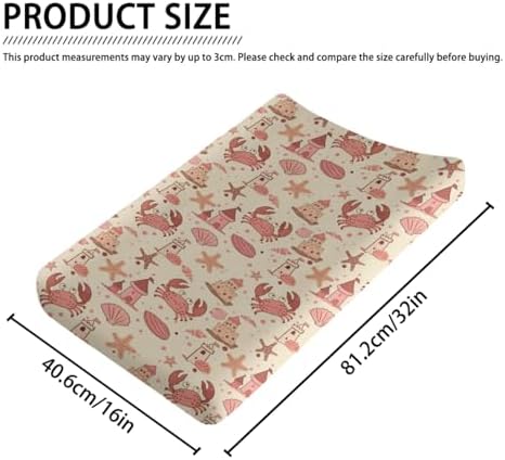 Cartoon Beach Theme Crabs Starfish Sandcastle Pattern Baby Changing Pad Cover, Unisex Ocean Sea Animals Nursery Diaper Changing Table Pad Mat Sheet for Boys Girls-16x32