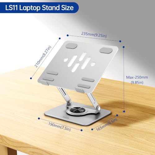 BESIGN Laptop Stand with 360° Rotating Base, Ergonomic Adjustable Notebook Riser, Foldable Computer Holder Compatible with 10-14" Laptops, LS11 Silver