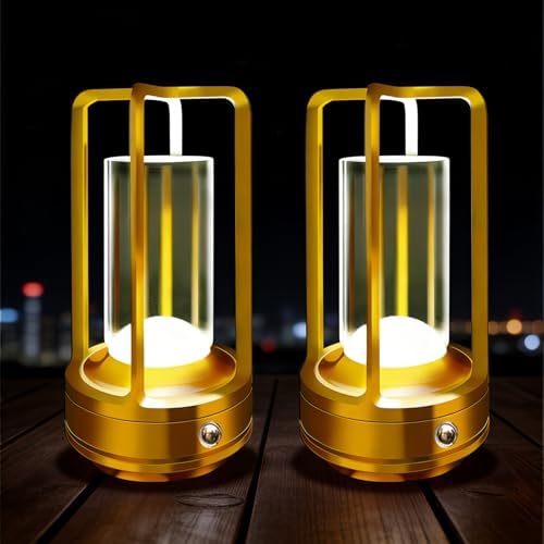 Rechargeable Table Lamp, 4000mAh Battery-Operated Cordless (Gold-2)
