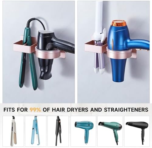 Hair Dryer Holder Wall Mounted, Hair Straightener Holder, Blow Dryer Holder Adhesive, Hair Tool Organizer for Flat Iron, Hairdryer, Curling Iron Holder for Bathroom Vanity Barber Shop (Rose Gold)