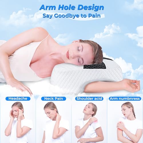 Side Sleeper Pillow with Arm Hole, Shoulder Relief System for Rotator Cuff