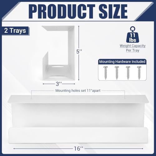 2 Pack Under Desk Cable Management Tray,Hold 11 lbs, 16 x 5 x 3 Inch, White