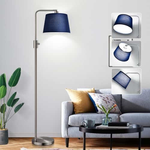 Nintiue Dimmable Floor Lamp, 1000 Lumens LED Edison Bulb Included, Brushed Nickel Arc Standing Tall Floor Lamp with Blue Shade for Living Room Bedroom Office Dining Room