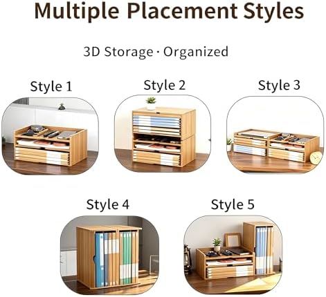 Bamboo Desk File Organizer, Stackable A4 Paper Tray Mail Holder for Office
