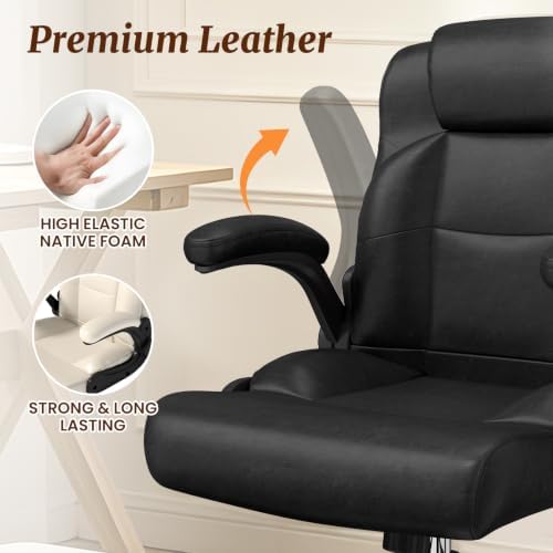 Wide Cross Legged Office Chair with Swivel Footrest and Flip-Up Armrests