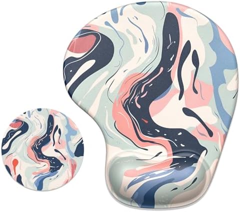 ITNRSIIET Ergonomic Mouse Pad Coaster Set with Gel Wrist Support Wrist Rest Smooth Surface Non-Slip PU Base Comfortable Office Supplies Pain Relief, 9.5 x 8.3 inches, Art Style Pattern
