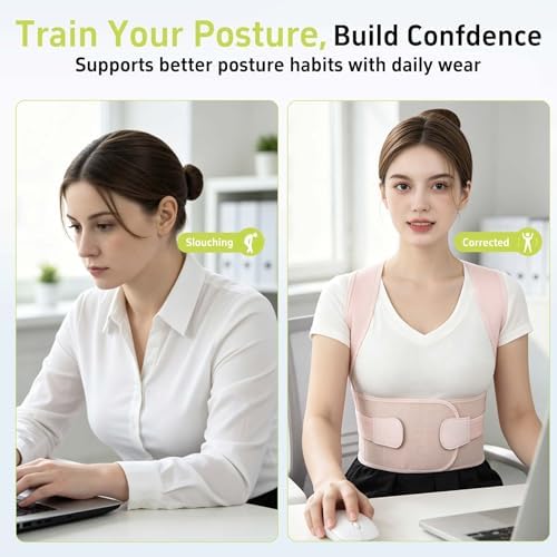Posture Corrector for Women and Men Back Brace Support Straightener Scoliosis Upper Spine Instant Upright Hunchback Correction Kyphosis Fixer Adjustable Shoulder Straps Breathable (Pink S)