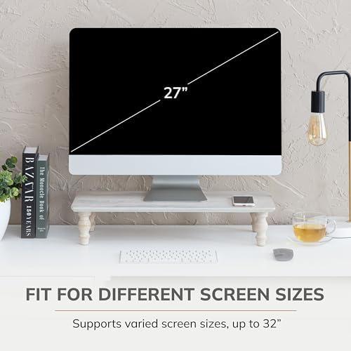 Anji Mountain Monitor Stand for Desk - Desktop Organizer & Laptop Riser, Ergonomic Monitor Riser, Space-Saving, Durable, Easy Assembly & Ideal for Home & Office,White Wash, 24-Inch, Classic