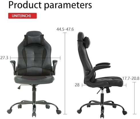 Massage Gaming Chair, PU Leather Gaming Chairs for Adults, Comfy Office Chair Ergonomic Desk Chair Computer Chair with Flip Up Arms, Swivel Reclining Gamer Chair, Height & Backrest Adjustable, Black