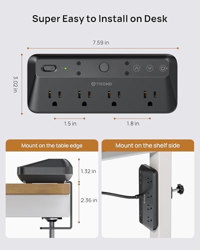 TROND LED Desk Lamp with Clamp Power Strip, 6ft Flat Plug Extension Cord