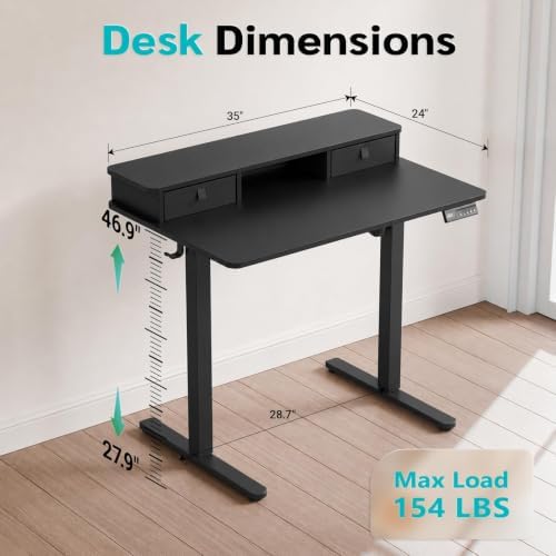 35" x 24" Electric Standing Desk with Dual Drawers, Black