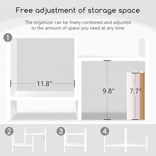 Jerry & Maggie Desktop Organizer Office Storage Rack Adjustable Wood Display Shelf Free Style Double H, Multi-Functional Mini Bookshelf for Desk Natural Stand (White)