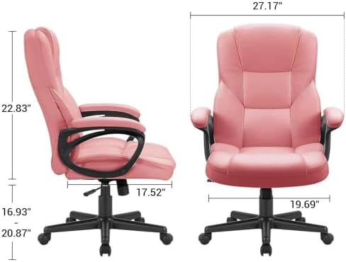 Furmax Office Executive Chair High Back Adjustable Managerial Home Desk Chair, Swivel Computer PU Leather Chair with Lumbar Support (2, Pink)