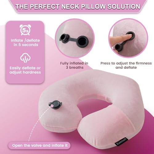 Keemall Inflatable Travel Neck Pillow for Airplane to Relieve Neck Pain