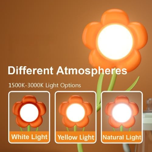 Rechargeable Flower Desk Lamp Infinite Dimming Trichromatic Temperature Adjustable Brightness Memory LED Light for Bedroom Study Office (Yellow,Sunflower)