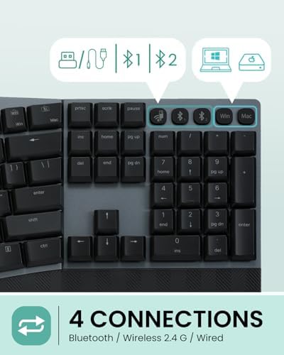 Perixx PERIBOARD-835BL II Wireless Ergonomic Mechanical Keyboard [Firmware Updated] - RGB Backlit - Low-Profile Blue Clicky Switches - Multi-Device Connection - Compatible with Windows and macOS