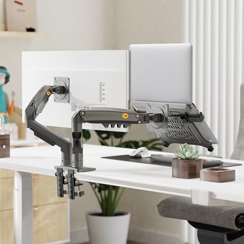 NB ERGONOMIC Laptop Mount with Adjustable Tray for 10-17”Notebook, Full Motion Arm with VESA Plate for 17-30”Monitor,Clamp-on Grommet Mounting F160-FP