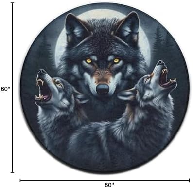 Circular Rugs Large Modern Round Area Rug Fashion Decor Mat for Home Office Full Moon Wolf