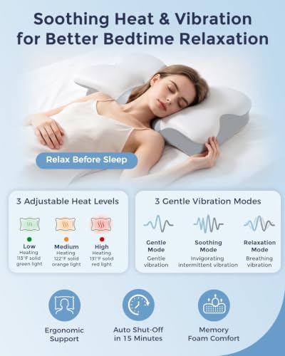 Cervical Neck Pillow for Sleeping, Heating Vibrating Neck Support Pillow